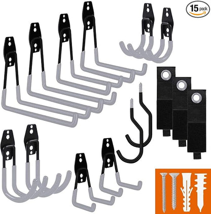 SMARTOLOGY Garage Hooks with Bike Hook & Extension Cord Organizer, 15 Pack Set by SMARTOLOGY