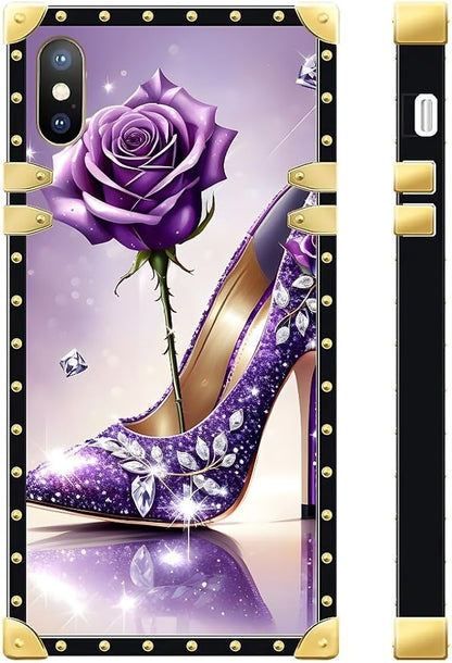 Compatible with iPhone Xs Max Case, High Heeled Purple Diamond Rose Luxury - Image 3