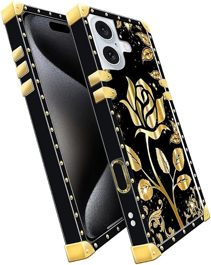 Compatible with iPhone 16 Case, Shine Gold Rose Luxury Golden Decoration - Image 3