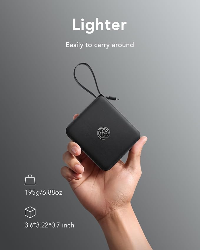 VRURC Portable Charger with Built-in Cable, 10000mAh 22.5W Fast Charging USB C - Image 5