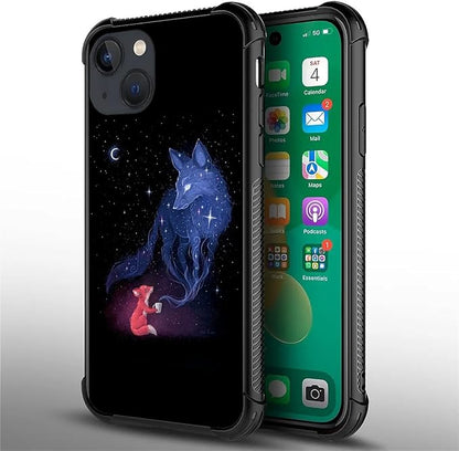 for iPhone 14 Plus Case, Galaxy Fox Wolf Pattern Graphic Design Girl Boy Soft - Image 3