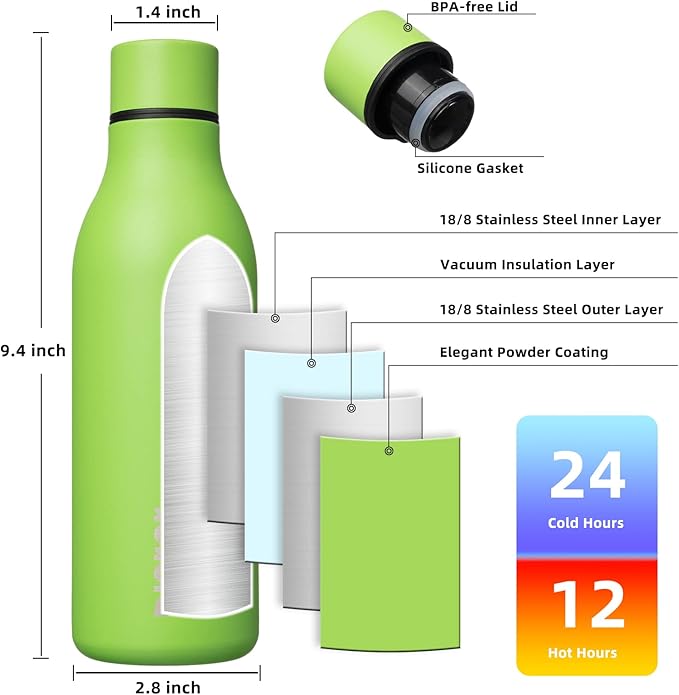BJPKPK Insulated Water Bottles, 18 oz Stainless Steel Metal Water Bottle - Image 3