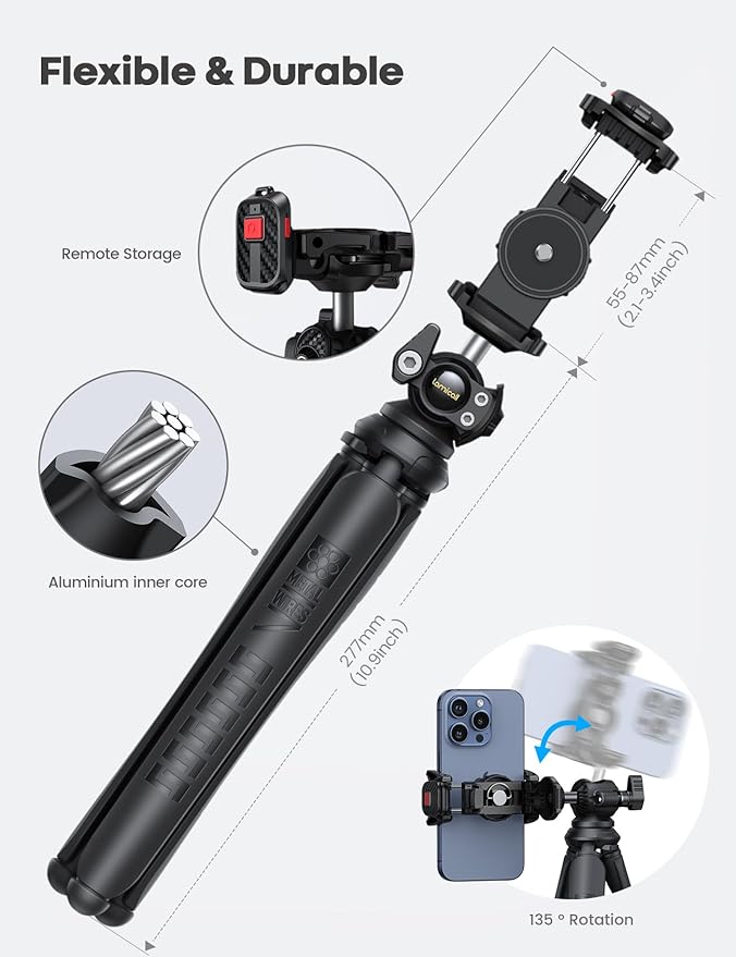Lamicall Tripod for Camera - 3 in 1 Flexible Tripod for iPhone - iPhone Stand - Image 4