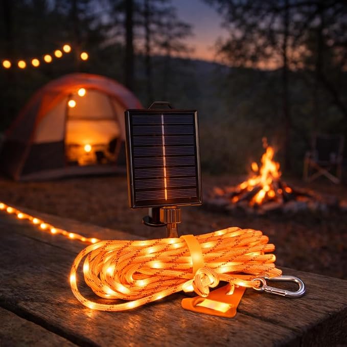 Solar Luminous Paracord Rope, 23ft Solar-Powered Orange Glow Rope - Image 5