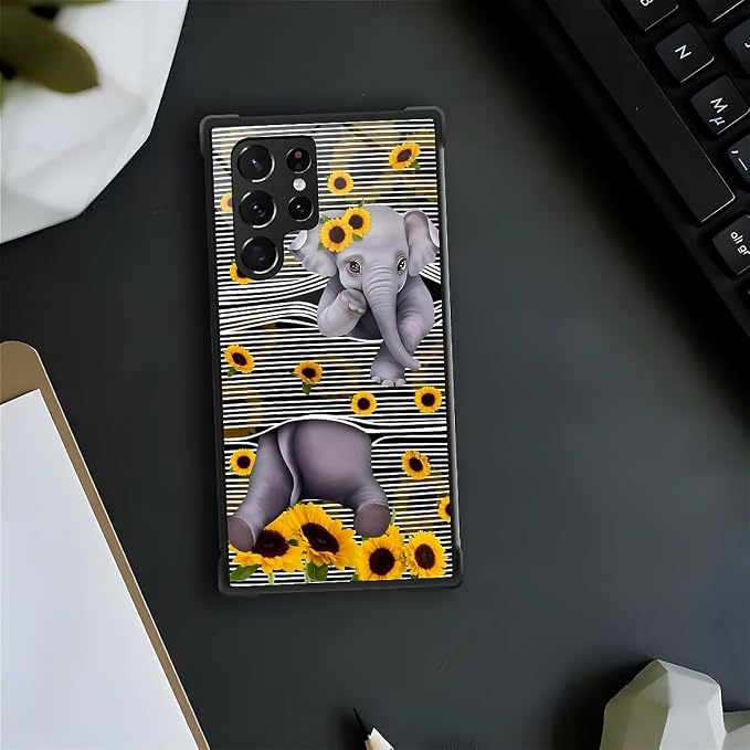 for Samsung Galaxy S23 Ultra Case, Cute Little Elephant Sunflower White Line - Image 4