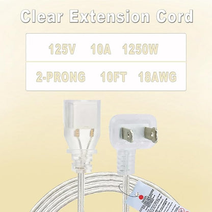 10 FT Clear Extension Cord, Indoor Thin 2 Prong Extension Cord - Image 2