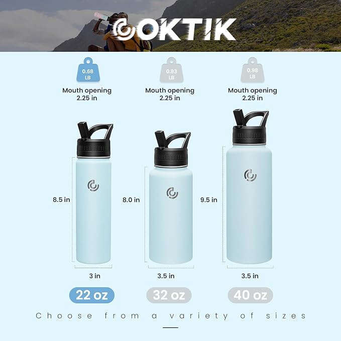 COKTIK 22oz Sports Water Bottle, Stainless Steel Water Bottle - Image 2