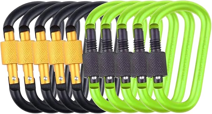 10 Pack Aluminum D Ring Key Rings Hiking Clips Locking Carabiner by IEBUOBO