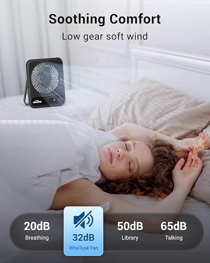 WHATOOK Small Desk Fan Personal Fans: 5000mah 25 Hours Battery Office Quiet - Image 3