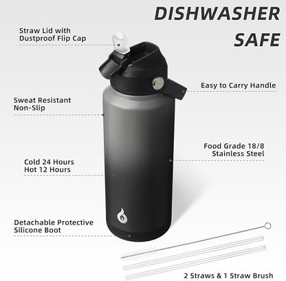BJPKPK Water Bottle with Straw Lid, 32oz Vacuum Insulated Water Bottles - Image 3
