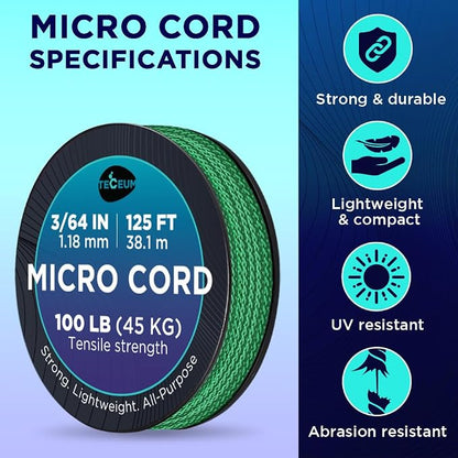 TECEUM Micro Paracord – 1.18 mm X 125 ft – Micro Utility Cord – Thin Braided - Image 4