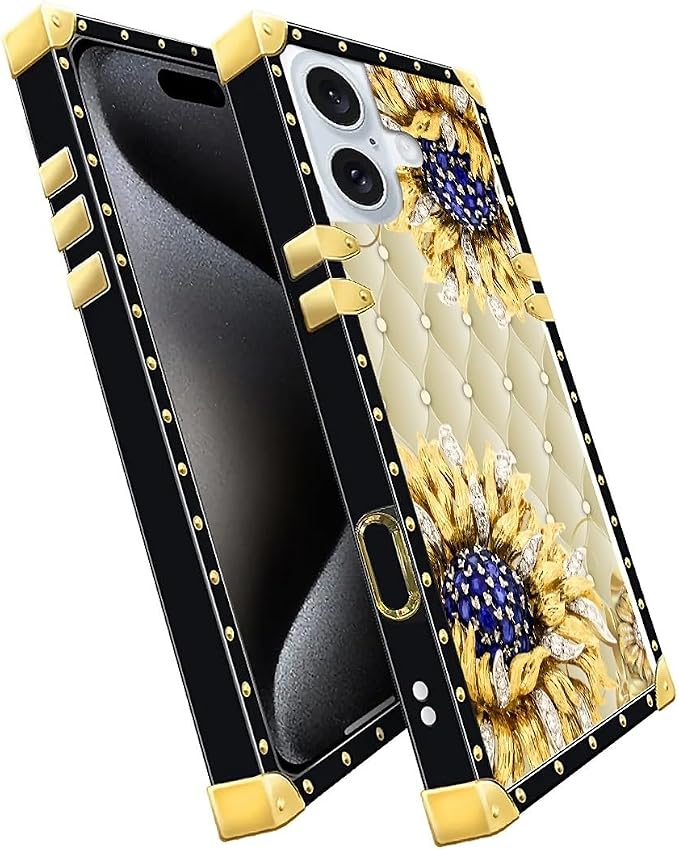 Compatible with iPhone 16 Case, Sunflower Diamonds Leather Luxury Golden - Image 3