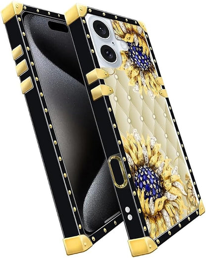 Compatible with iPhone 16 Case, Sunflower Diamonds Leather Luxury Golden - Image 3