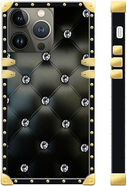Compatible with iPhone 15 Pro Case, Shiny Black Sofa Crystal Luxury Golden - Image 3