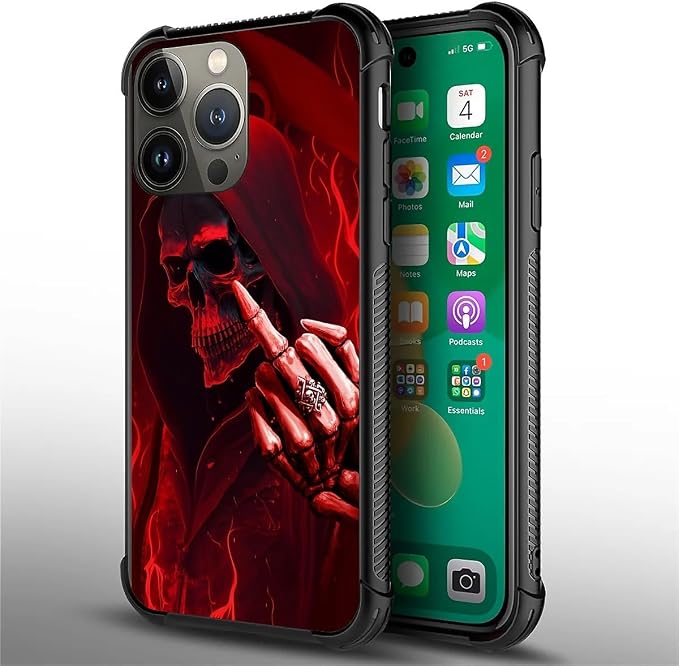 for iPhone 14 Pro Max Case, Gestures Funny Skull Pattern Graphic Design Girl - Image 3