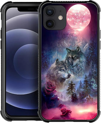 for iPhone 11 Case, Star Two Wolfs Howling Pattern Graphic Design Girl Boy Soft by FKBRCL4U