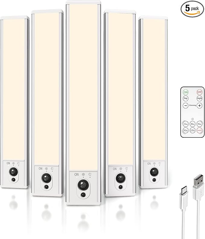 EZVALO 5-Pack Under Cabinet Lighting, 2400mAh Motion Sensor Light, LED Closet by EZVALO