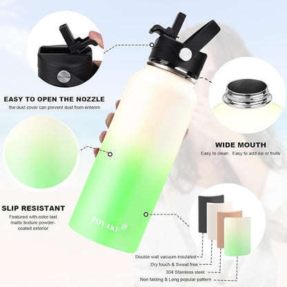 Water Bottle Insulated 32oz 40oz 64oz 128oz Straw Lid Spout Lid & 3 Lids - Image 4