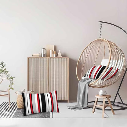 Vertical Lines Striped Pillow Covers 12 X 20 Black White Grey Red Watercolor - Image 8