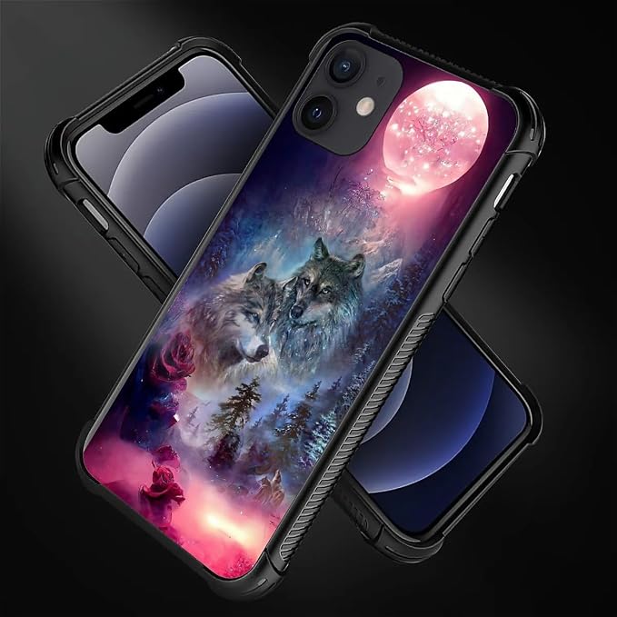 for iPhone 11 Case, Star Two Wolfs Howling Pattern Graphic Design Girl Boy Soft - Image 3