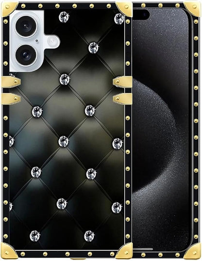Compatible with iPhone 16 Case, Shiny Black Sofa Crystal Luxury Golden by Unknown