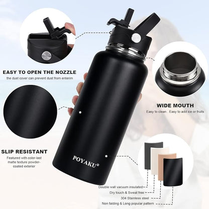 Water Bottle Insulated 32oz 40oz 64oz 128oz Straw Lid Spout Lid & 3 Lids - Image 4