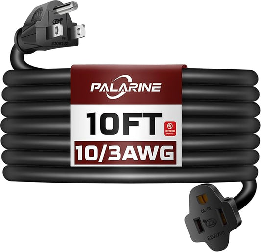 10ft Black Outdoor Extension Cord Waterproof, UL Listed, 10/3 SJTW Heavy Duty 3 by PALARINE