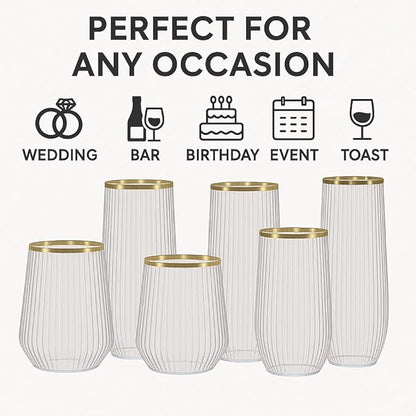 Oojami 48 Pack Ribbed Origami Ripple Plastic Glasses, 24 9 Ounce Stemless - Image 3