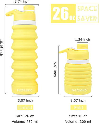 Nefeeko Collapsible Water Bottle, 26oz Silicone Foldable Water Bottles - Image 2