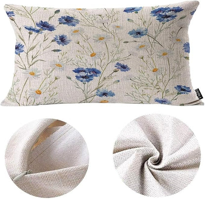 EKOBLA Watercolor Flowers Decorative Pillow Case Throw Pillow Covers Blue - Image 6