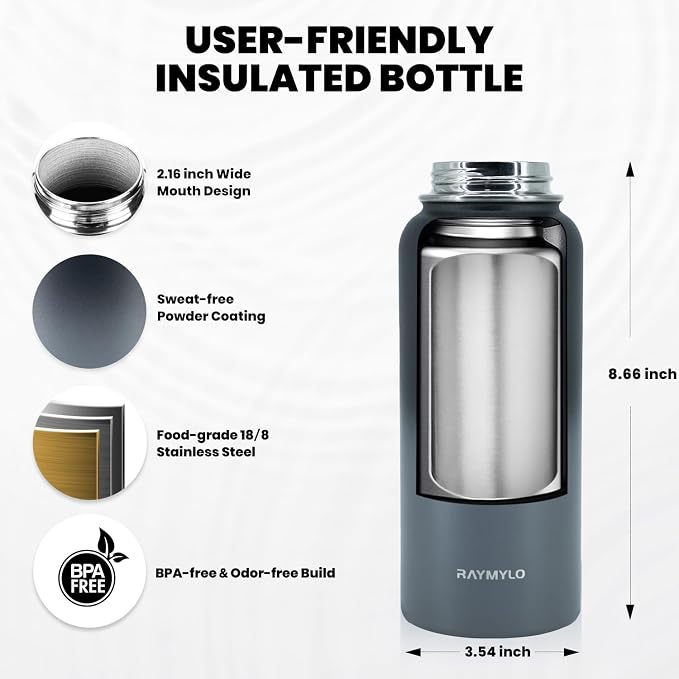 RAYMYLO Insulated Water Bottle 32 oz, Triple Wall Vacuum Stainless Steel - Image 5