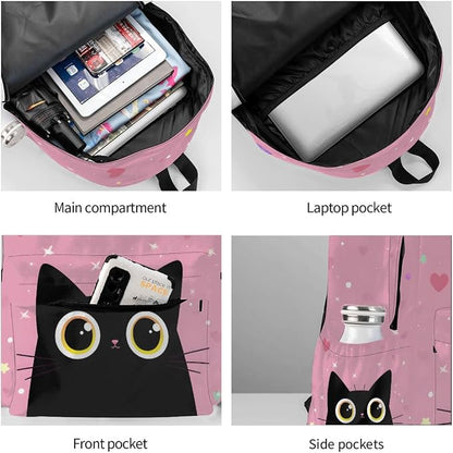 cfpolar 17 Inch Backpack Cute Cartoon Cats Laptop Bag Shoulder Bag School - Image 4