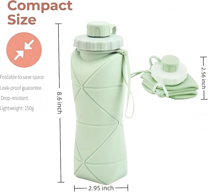 Collapsible Travel Water Bottle 20oz, Foldable Silicone Lightweight Reusable - Image 2