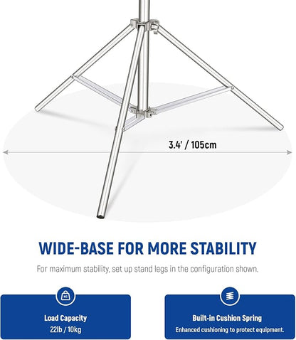 NEEWER 9.2ft/2.8m Stainless Steel Light Stand, Spring Cushioned Heavy Duty - Image 4