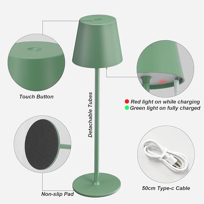 Kakanuo Cordless Table Lamp Rechargeable Green - Image 6