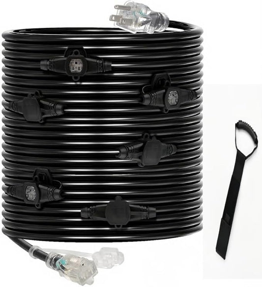 50FT 14 Gauge Heavy Duty Multi-Outlet Outdoor Extension Cord, 7 Evenly Spaced by lalarodia
