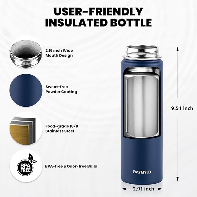 RAYMYLO Insulated Water Bottle 20 oz, Triple Wall Vacuum Stainless Steel - Image 5