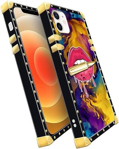 Compatible with iPhone 11 Case, Cool Corlorful Lip Marble Luxury Golden - Image 3