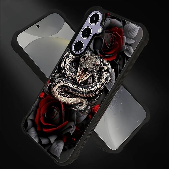 for Samsung Galaxy S24 S25 Case, Entwined Rose Snake Pattern Graphic Design - Image 3