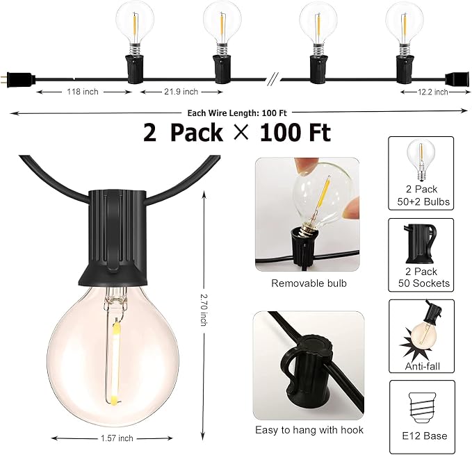 Outdoor String Lights 200FT Waterproof Globe String Lights - Image 8