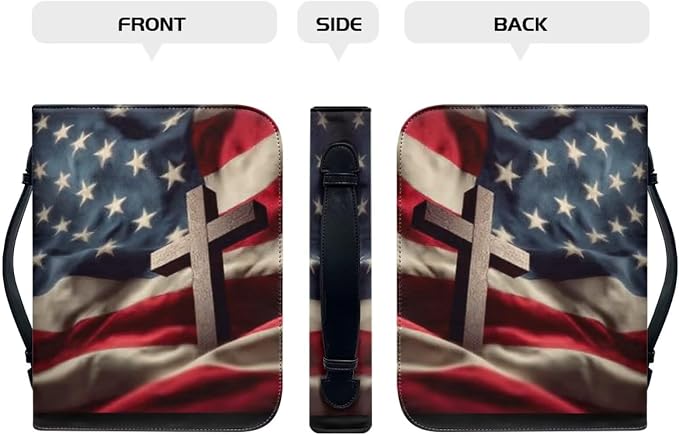 Large Bible Cover Case for Women Men American Flag and Cross PU Leather Bible - Image 2
