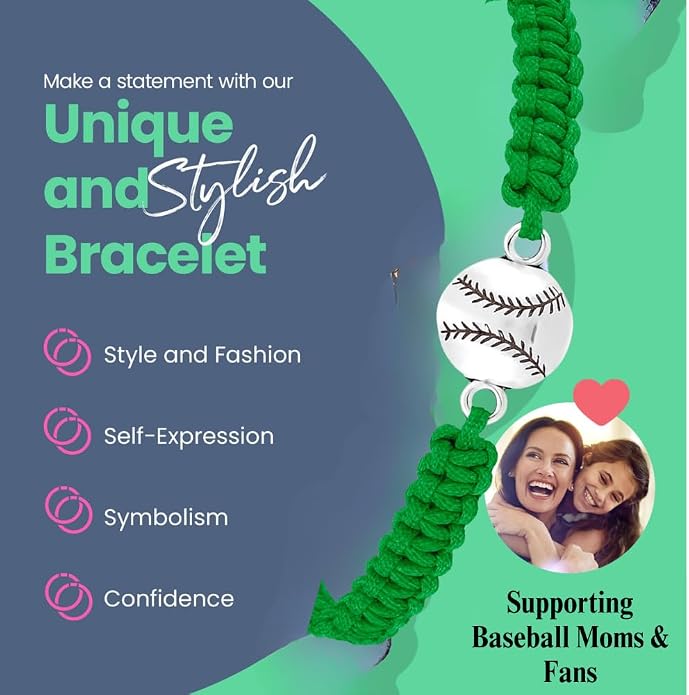 Sportybella - Baseball Bracelet, Baseball Jewelry, Adjustable Braided Baseball - Image 5