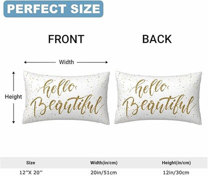Hello Beautiful Bling Pillow Covers 12 X 20 Gold Glitter Motivational Quote Set - Image 2