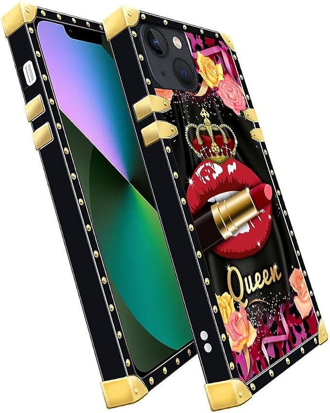 Compatible with iPhone 13 Case, Queen Lip Crown Leopard Print Luxury Golden - Image 3