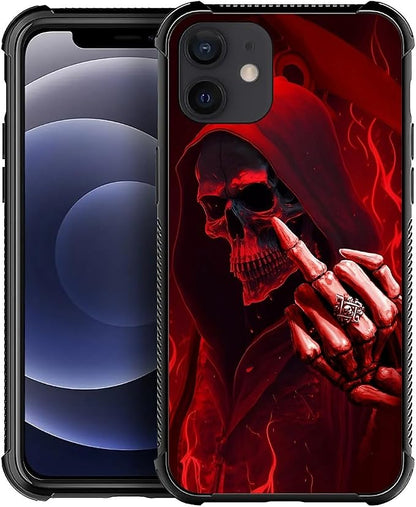 for iPhone 12/12 Pro Case, Gestures Funny Skull Pattern Graphic Design Girl Boy by FKBRCL4U