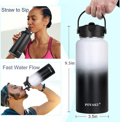 Water Bottle Insulated 32oz 40oz 64oz 128oz Straw Lid Spout Lid & 3 Lids - Image 3