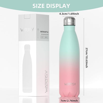 WATERSY Stainless Steel Water Bottle, 17oz/500ml Insulated Pink Bottle Keeps - Image 7