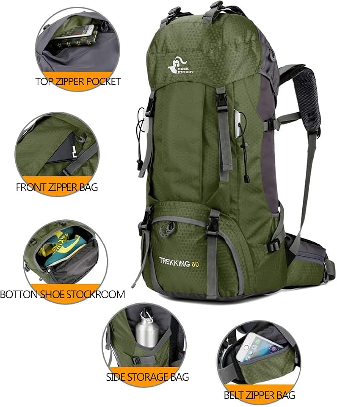 Bseash 60L Waterproof Hiking Camping Backpack - Image 2