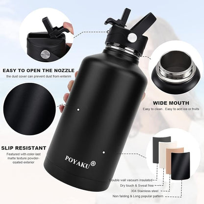 Water Bottle Insulated 32oz 40oz 64oz 128oz Straw Lid Spout Lid & 3 Lids - Image 3