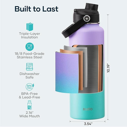 BUZIO 40oz Insulated Water Bottle, Stainless Steel Double Wall Water Flask Leak - Image 4
